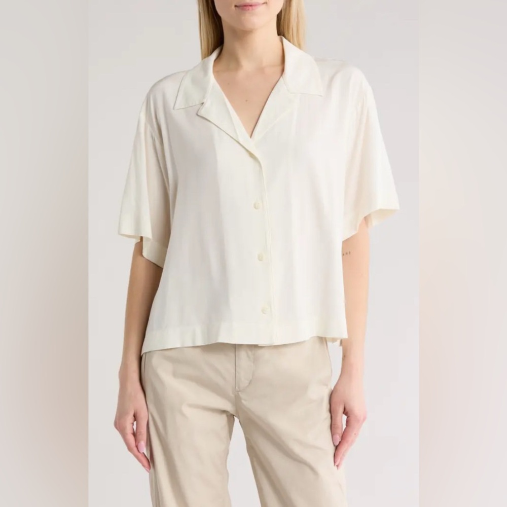 Rag & Bone Reed Linen Blend Boxy Short Sleeve Button Down Shirt White Small